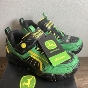 John Deere Kid's Skechers Light-Up Shoes Size 1 Easy on/Easy Off Green & Black